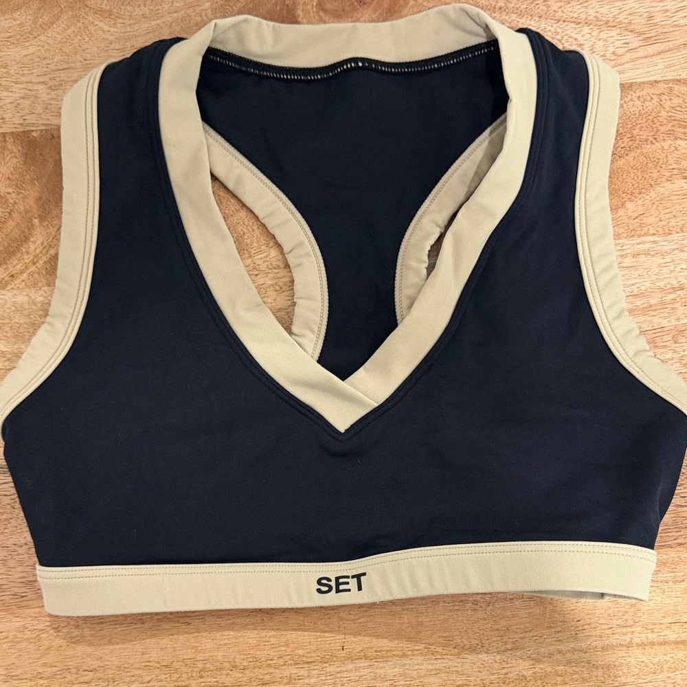 SET Active Black and Beige V-Neck Sports Bra